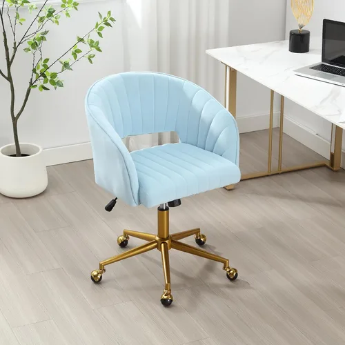 Miniatura 2 de HENGJIANYI Silla de escritorio giratoria para oficina en casa, moderna silla de tocador de terciopelo, sillón de altura ajustable con base dorada