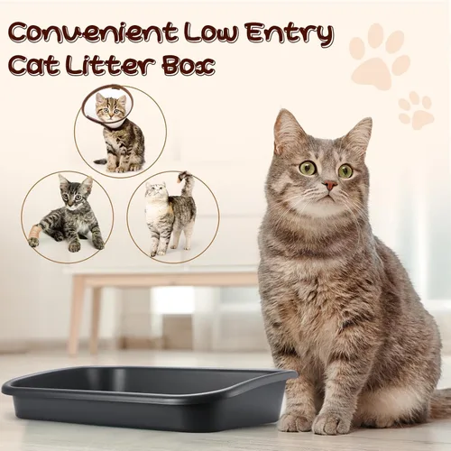 Miniatura 5 de Uiifan 3 cajas de arena para gatos mayores de entrada baja, caja de arena de gran tamaño para mascotas de entrada baja con parte superior abierta