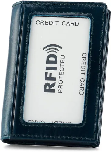 Miniatura 8 de Billetera de bolsillo frontal plegable para hombre, de piel auténtica, con bloqueo RFID, tarjetero