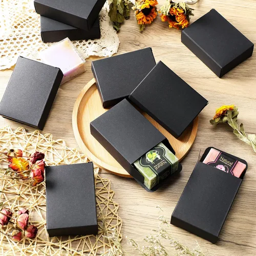 Miniatura 5 de Gersoniel 50 cajas de jabón de papel kraft para hacer jabón casero, suministros para recuerdos de fiesta, sin ventana, embalaje de envoltura de Negro