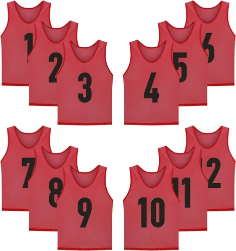 Miniatura 9 de Paquete de 12 (1-12) camisetas numeradas, baberos de fútbol, piñones para entrenamiento de equipo, para adultos, jóvenes y niños.
