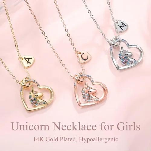 Miniatura 4 de STORUP Collar de regalo para mujer, collar de unicornio con inicial de corazón para mujer, joyería con inicial, regalos de unicornio, juguetes