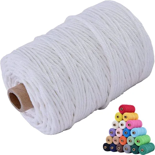 Miniatura 33 de Cuerda de algodón para macramé, de 0.11 pulgadas x 109 yardas, cuerda de macramé natural marrón, suministros perfectos de algodón para hacer