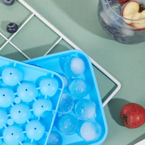 Miniatura 3 de Bandeja redonda para cubitos de hielo, paquete de 2 unidades, silicona libre de BPA, flexible, de fácil liberación, 1.1 pulgadas x 50 moldes