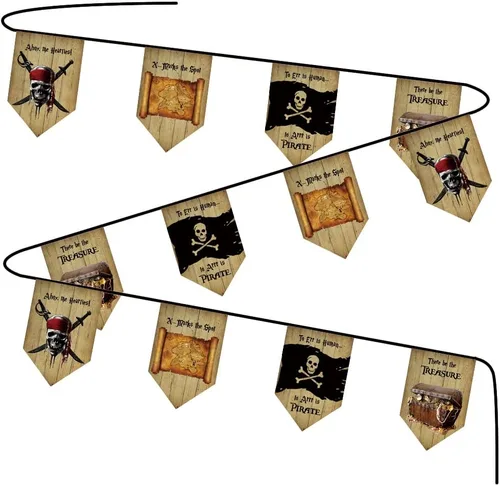 Jolly Roger - Cartel de pirata, banderines de tela, decoraciones para interiores y exteriores, cartel de fiesta temática pirata
