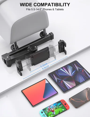 Miniatura 7 de PLDHPRO Soporte para tablet para reposacabezas de automóvil, iPad y asiento trasero, plegable, compatible con teléfonos y tabletas de 5.5 a 14.6