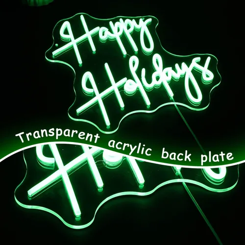 Miniatura 5 de Letrero de neón con texto en inglés "Happy Holidays", regulable, luz de neón LED verde, alimentada por USB, para dormitorio universitario