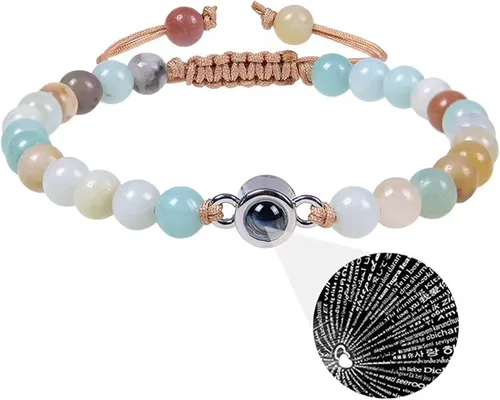 Miniatura 5 de Pulseras, elegante pulsera para parejas con 100 idiomas "I Loves You" Proyección en cristales mate piedra portátil para aniversarios