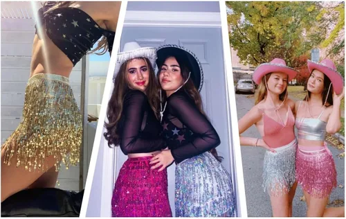 Miniatura 6 de Falda de danza del vientre con lentejuelas brillantes, bufanda bohemia con borlas para mujer, disfraz de rave