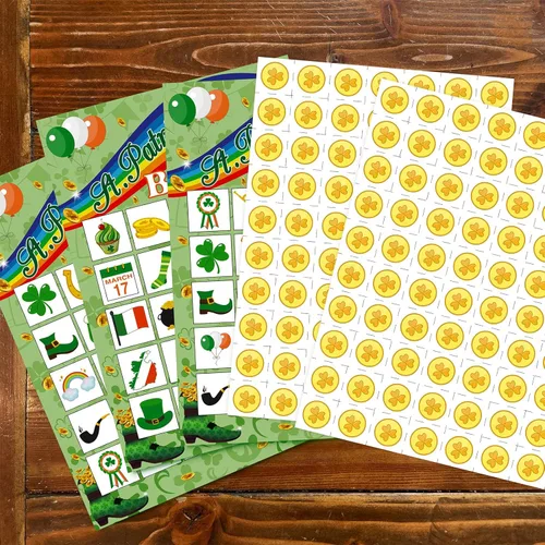 Miniatura 6 de Moon Boat Juego de cartas de bingo del día de San Patricio para 32 jugadores para adultos, actividad de fiesta de trébol