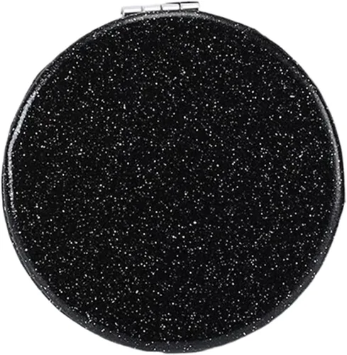 Miniatura 10 de Bonito espejo compacto en forma de corazón para bolso, espejo de viaje negro con purpurina, espejo de bolsillo pequeño de cuero, espejo