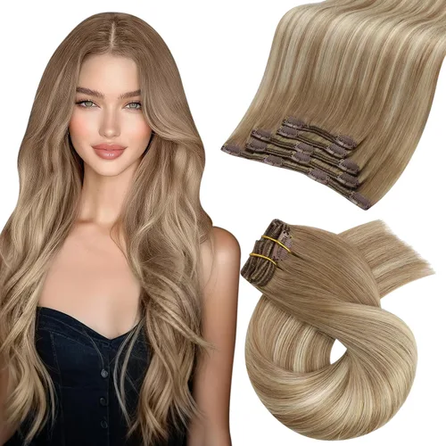 Miniatura 37 de Moresoo Extensiones de cabello humano Remy con clip, color rubio platino, extensiones de cabello humano real de doble trama, color rubio #60, 18