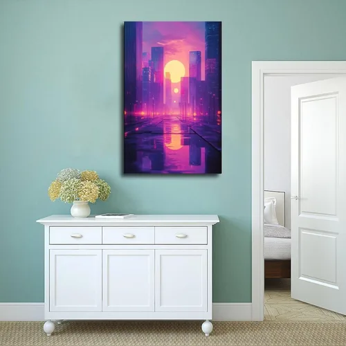 Miniatura 4 de Synthwave Aesthetic Wall Print – Vaporwave Inspired Urban Art, Purple & Orange Neon Poster for Modern Home Decor Poster Print Decorative Painting