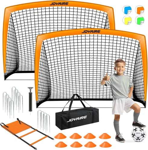 Miniatura 18 de Portería de fútbol para niños de nivel profesional en el patio trasero, red de fútbol de poliéster de 5 capas resistente a desgarros y postes de 10