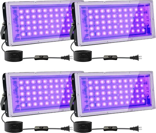 Miniatura 11 de Paquete de 2 luces negras UV de 100 W, IP65 impermeable, luz de fiesta brillante, iluminación de escenario, Halloween, pintura corporal, póster