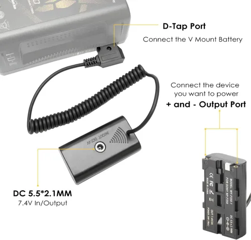 Miniatura 5 de D-Tap a NP-F970 - Cable de alimentación en espiral con batería ficticia compatible con Sony NP-F550/770/570 Panel de alimentación Feelworld Atomos