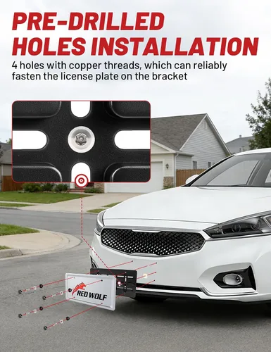 Miniatura 3 de RED WOLF Soporte de Placa Delantera Universal para Automóvil, Camión, Furgoneta, SUV con Marco de Etiqueta, 6 Tornillos y Juego de Llaves, Negro