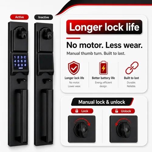 Miniatura 8 de NEWBANG Manija digital de puerta delantera con teclado para puertas dobles en acabado negro - Cerradura electrónica con juego de simulación Negro