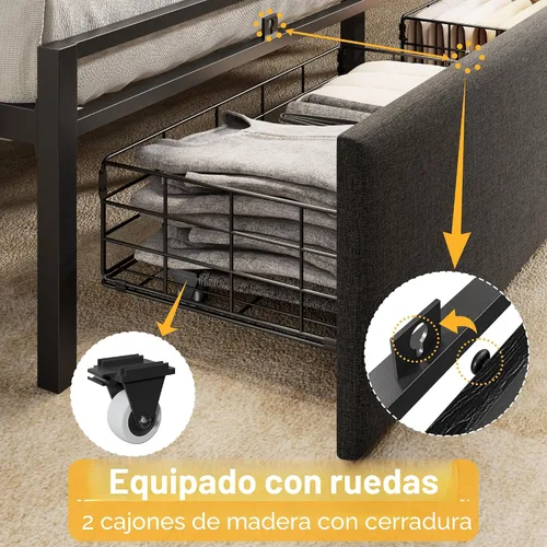Miniatura 5 de Furnulem Marco de Cama Tamaño Full con Cabecera Tapizada, Marco de Cama Full con Cajones de Almacenamiento, Estación de Carga y Luces LED