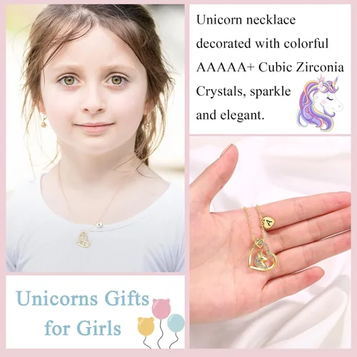 Miniatura 3 de STORUP Collar de regalo para mujer, collar de unicornio con inicial de corazón para mujer, joyería con inicial, regalos de unicornio, juguetes