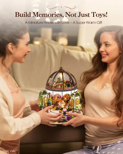 Miniatura 6 de Vaki Vaki Kit de casa en miniatura de jardín colgante con luz LED, kit de rincón de libro con cubierta para cumpleaños, sujetalibros de madera 3D