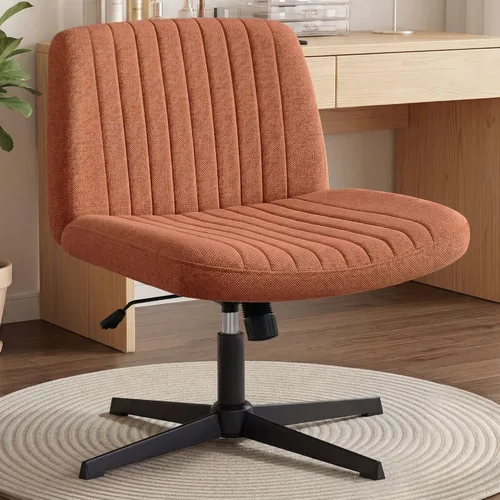 Miniatura 18 de Orange Factory Silla Criss Cross con Ruedas Silla de Escritorio de Tocador Ancha y Cómoda Base Dual de Cuero sin Brazos Ajustable Giratoria