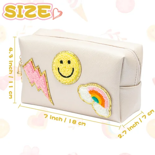 Miniatura 2 de LieToi Preppy Patch - Bolsa pequeña de cosméticos para artículos de tocador, de piel sintética, impermeable, portátil, bolsa organizadora de viaje
