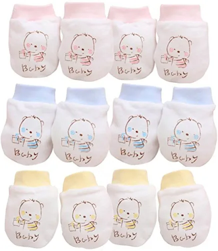 Miniatura 3 de 2 pares de guantes unisex de algodón para bebé, sin arañazos, suave funda para calentar las manos para recién nacido, regalo (amarillo) práctico e