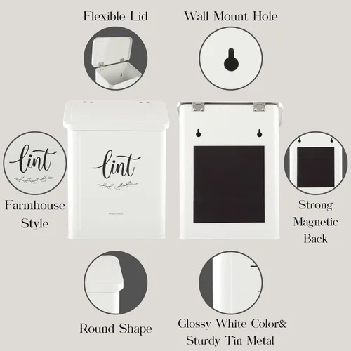 Miniatura 6 de PERFNIQUE - Papelera magnética para pelusas para lavandería con cepillo para pelusas, soporte de pelusas montado en la pared, papelera con tapa