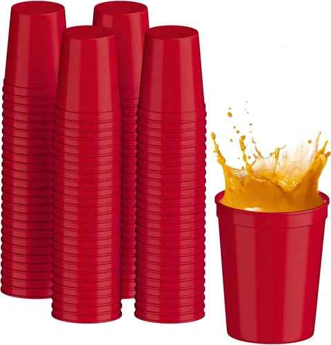Miniatura 12 de PartyPrints Paquete de 100 vasos de plástico en blanco reutilizables de 10 a 12 onzas, vasos de estadio a granel, sin BPA, aptos para lavavajillas