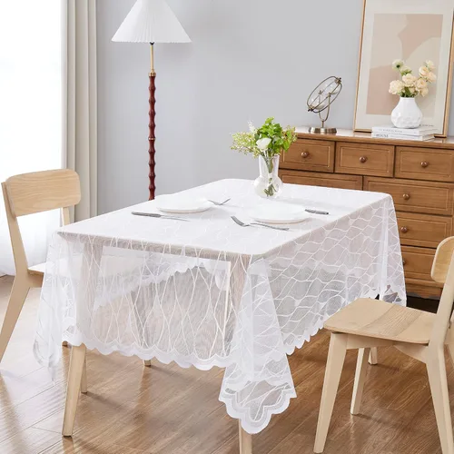 Miniatura 6 de DECOPOTS Mantel redondo de lino de encaje de 70 pulgadas de diámetro, mantel redondo con diseño moderno de rayas, funda para mesa de comedor