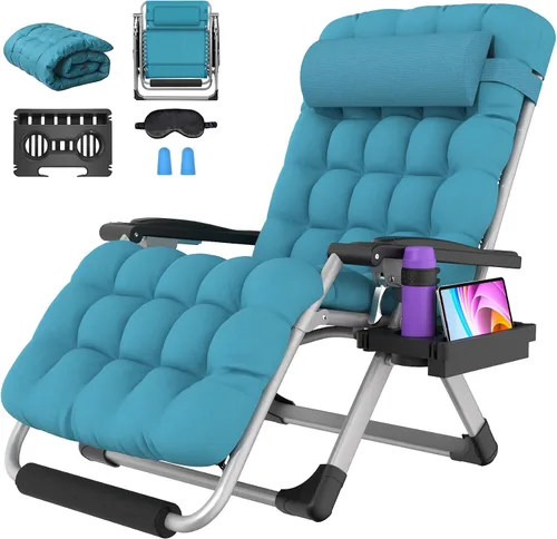 Miniatura 17 de Suteck Silla de gravedad cero de gran tamaño, silla reclinable de 29 pulgadas XL para exteriores con cojín extraíble y reposacabezas, silla