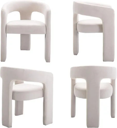 Miniatura 7 de BESTANO Sillas de comedor tapizadas de tela de lino modernas con respaldo abierto, bonitas sillas laterales de barril de cocina, sillas decorativas