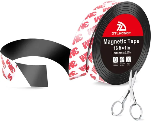 Cinta Magnética DTLHCNCT - Rollo de cinta magnética de tira de imán de 16 pies x 1 pulgada con fuerte respaldo adhesivo, tira magnética para cocina,