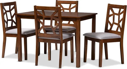 Baxton Studio Abilene - Juego de comedor de 5 piezas con acabado de nogal y tapizado de tela gris