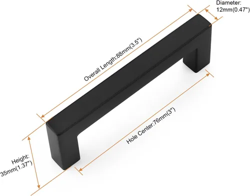 Miniatura 2 de Probrico - Tiradores cuadrados de acero inoxidable para puerta de armario o cajón, color negro, 0.5 pulgadas de ancho, Negro