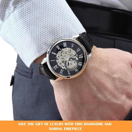 Miniatura 7 de Reloj calado para hombre con tarjeta de mensaje especial, reloj personalizado para papá, mi vida entera, reloj de esqueleto para hombre, reloj