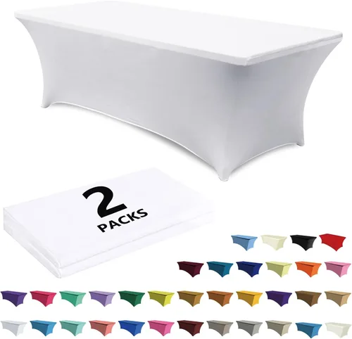 Miniatura 21 de ABCCANOPY Paquete de 2 manteles de elastano negro de 4 pies, elásticos, resistentes a las arrugas, reutilizables, para mesa plegable rectangular