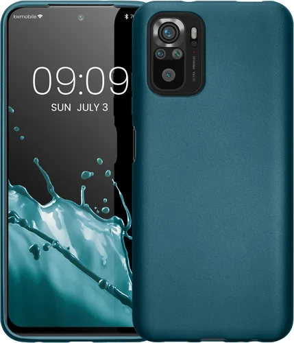 Miniatura 5 de kwmobile Funda compatible con Xiaomi Redmi Note 10 / Note 10S - Funda de silicona TPU metálica suave y delgada - Azul caribeño metálico