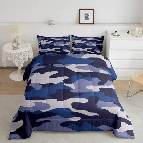 Miniatura 30 de Feelyou Juego de edredón de camuflaje naranja para niños, tamaño individual, juego de ropa de cama de camuflaje estilo militar para niños y niñas