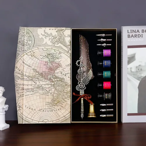 Miniatura 2 de Bolígrafo de plumas, juego de bolígrafos de caligrafía - Escribir cartas, diarios, firmas, invitaciones y más (gris)