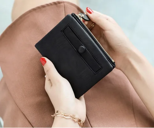 Miniatura 2 de PofeeXIO Carteras pequeñas Rfid para mujer, billetera plegable con bolsillo para monedas, mini monedero suave y compacto, Negro oscuro, Minimalista