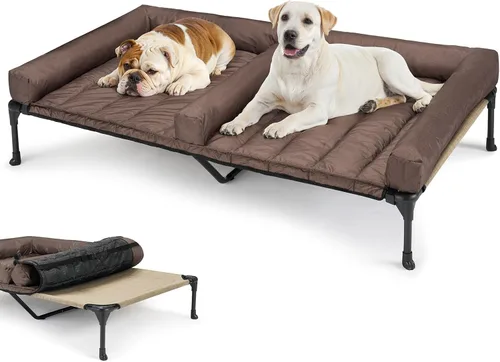 Miniatura 10 de Veehoo Cama elevada refrescante para perros + cojín doble impermeable para dos perros medianos, cama elevada para perros con tapete de apoyo