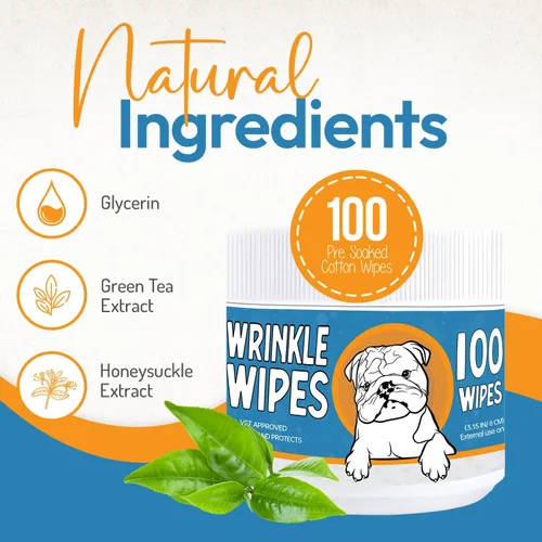 Miniatura 3 de Bulldog - Toallitas antiarrugas para perros, desodorizantes y calmantes con extracto de madreselva, no irritantes, limpian arrugas, pliegues, patas