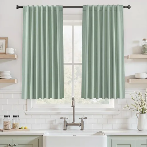Miniatura 17 de UHITECH Cortinas opacas de 35 pulgadas de largo para sala de estar, 2 paneles, cortina opaca corta para cocina para ventanas pequeñas, cortinas