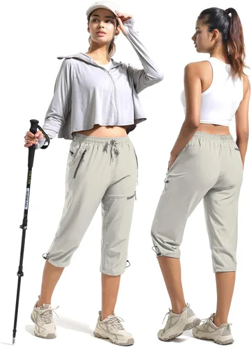 Miniatura 35 de BVVU Pantalones cargo capri de senderismo para mujer, ligeros, de secado rápido, pantalones deportivos impermeables para exteriores, pantalones