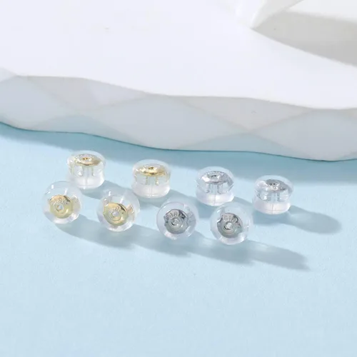 Miniatura 7 de Pendiente trasero para orejas caídas, pendientes de silicona de oro de 18 quilates para aretes pesados, soporte de goma plana para aretes de soporte