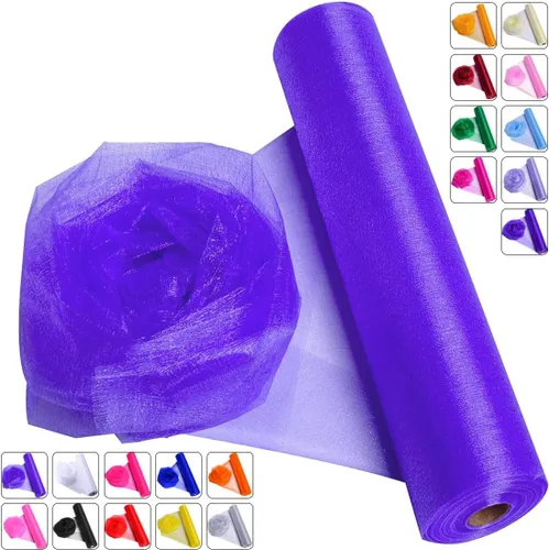 Miniatura 13 de Tela de Organza de Cristal Tul - 16" por 50 Yardas Tela Transparente para Decoración de Fiestas de Boda Despedida de Soltera Tutú Rollo de Malla