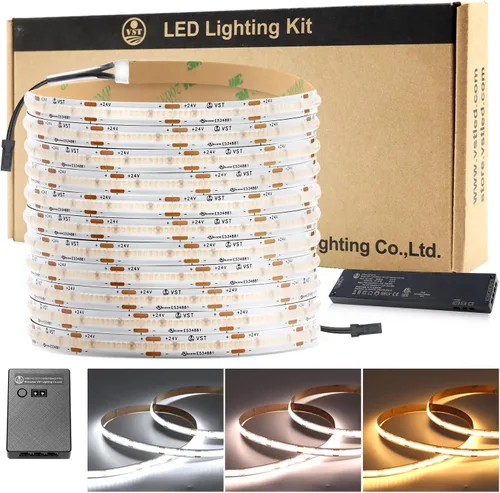 Miniatura 11 de VST Tira de luces LED COB de 16.4 pies CCT 2700K-6500K con certificación UL, luz LED regulable de 24 V CRI 93, 2400 LED súper brillante cinta