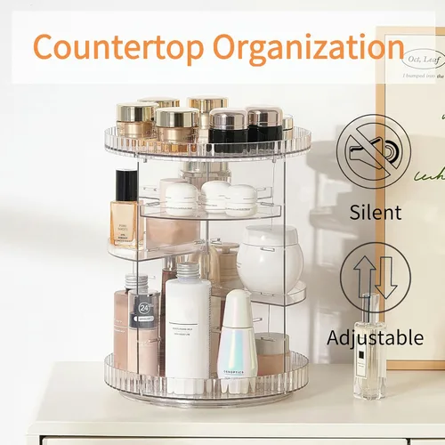Miniatura 2 de vacane Organizador de maquillaje giratorio transparente, 8 capas ajustables, organizador de tocador para el cuidado de la piel, vitrina